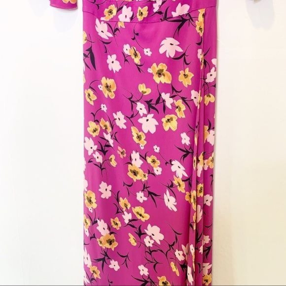 Flynn Skye Berry Floral Kiss Off Shoulder Short Smocked Sleeve Maxi Dress Small - Picture 3 of 10